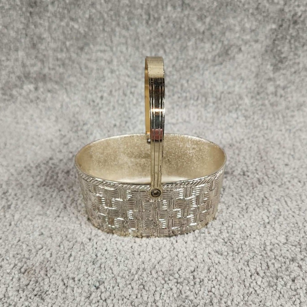 Miniature Basket Silver Basketweave Made in Japan Vintage